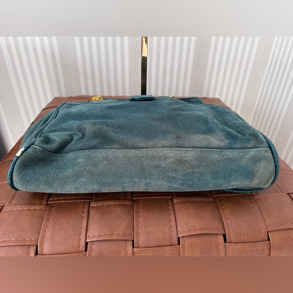 Vintage Emerald Green Suede Womens Bag Top handle detachable shoulder strap NWT - Picture 8 of 12
